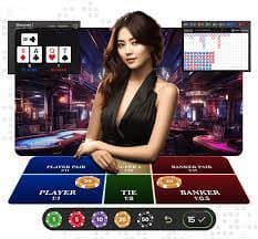 Baccarat payout display and card table layout for Big Time Gaming